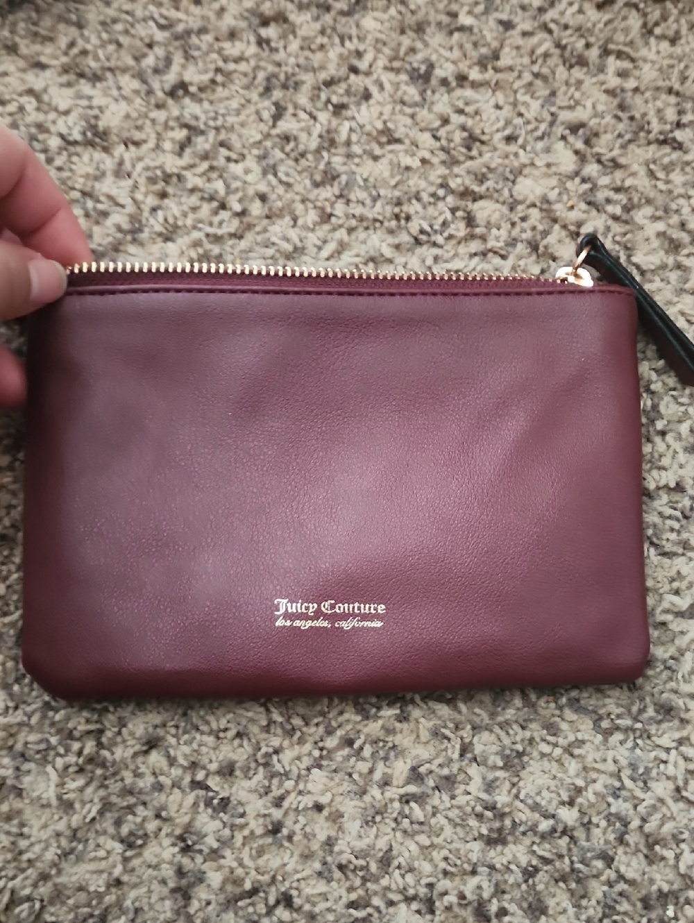 Juicy Couture Maroon Leather Wristlet with Gold Accents